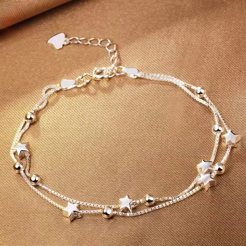 Elegant 925 Sterling Silver Zircon Charm Bracelet for Women - Sparkling Delicate Jewelry Gift for Sweet Girls