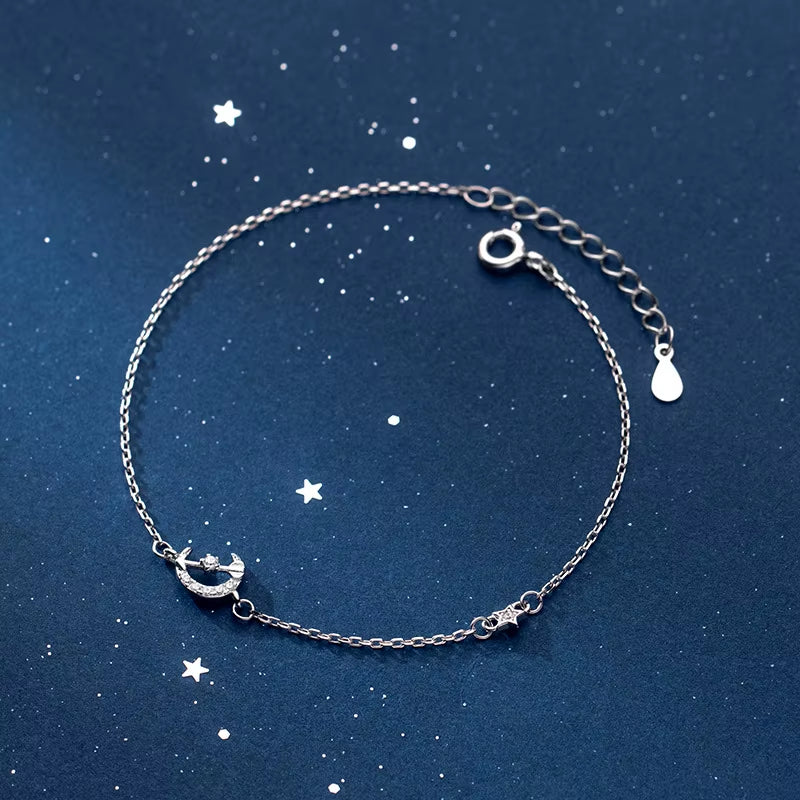 Elegant 925 Sterling Silver Moon Arrow Bracelet for Women - Stylish Hand Chain Jewelry