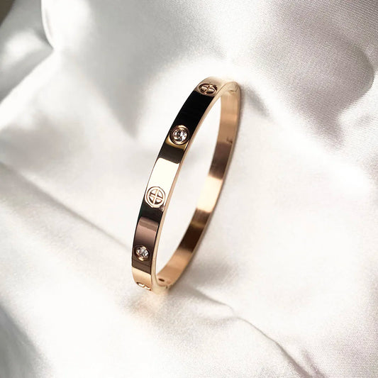 Elegant Gold Zircon Cross Nut Nail Bracelet & Bangle for Women - Stainless Steel Designer Jewelry