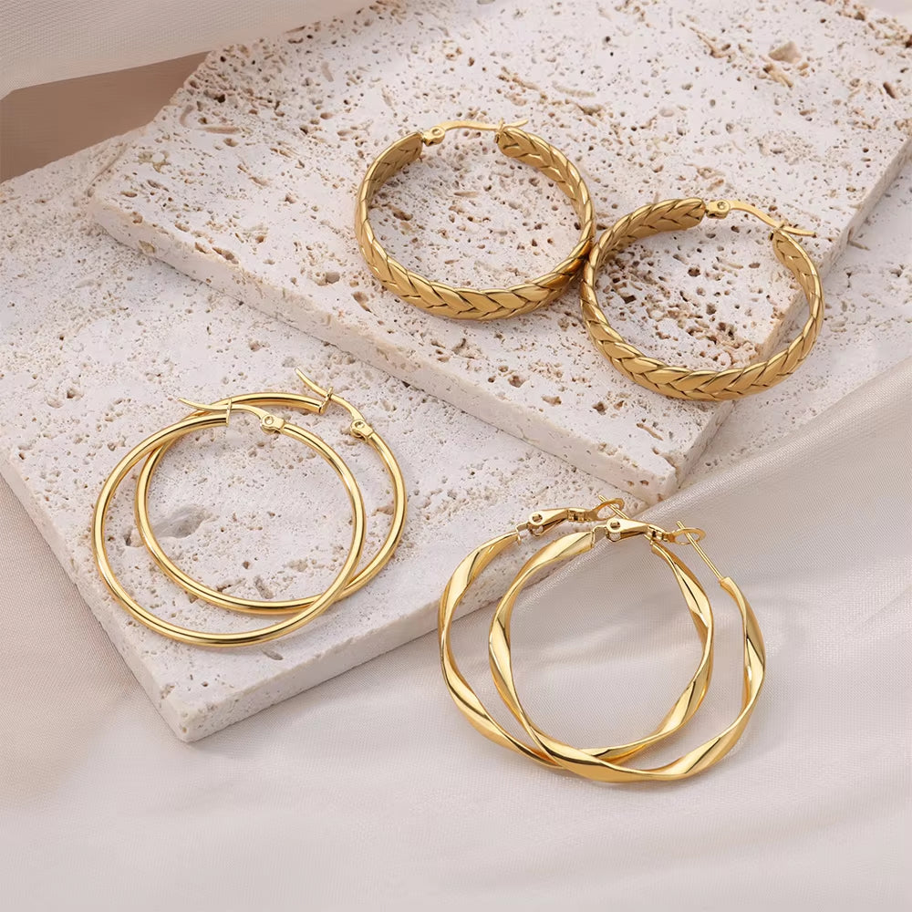 1Pair Stainless Steel Earrings for Women 2023 Trending Classic Gold Color Hoop Earrings New in Circle Ear Jewelry Aretes Mujer