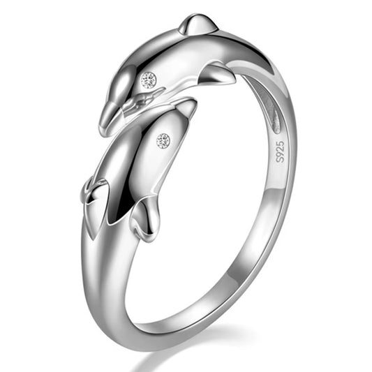 100% 925 Silver Ring Trendy Dolphin Animal Rings for Women Girl Finger Fine Jewelry Women Open No Fade Whosales