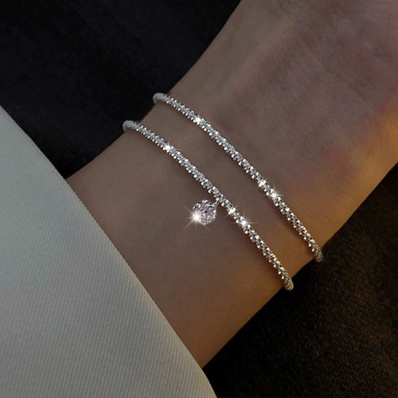 Elegant 925 Sterling Silver Zircon Charm Bracelet for Women - Sparkling Delicate Jewelry Gift for Sweet Girls