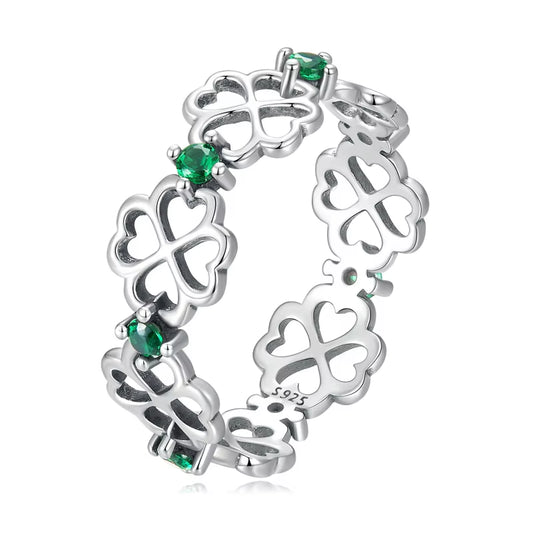 925 Sterling Silver Emerald Crystal Cute Rings for Women Green CZ Honey Bee Four-Leaf Clover Cockail Ring Jewelry Gift