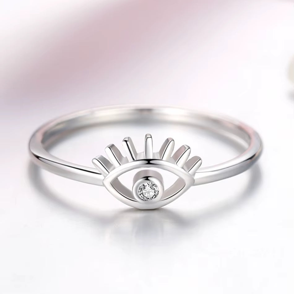 Real 925 Sterling Silver CZ Eye Finger Ring Clear Crystal Simple Rings for Women Wedding Engagement Rings Female Jewelry