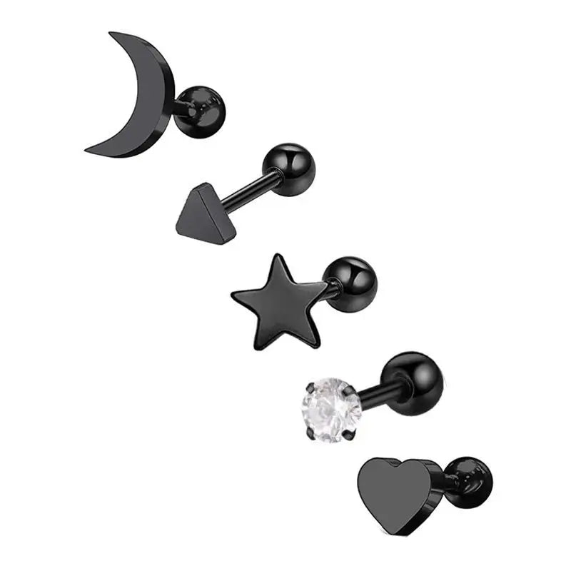 5PCS Star Tragus Stud Earring Set Heart Small Stud Set Lobe Piercing Cartilage Stud Helix Jewelry Cz Barbell Piercing Earrings