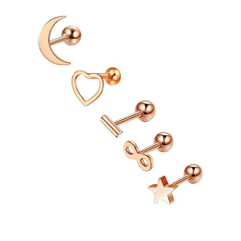 5PCS Star Tragus Stud Earring Set Heart Small Stud Set Lobe Piercing Cartilage Stud Helix Jewelry Cz Barbell Piercing Earrings