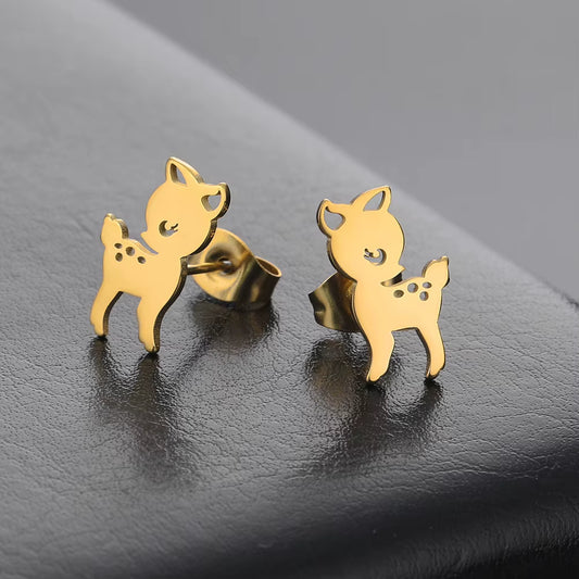 Stainless Steel Gold Color Animal Bambi Deer Stud Earrings for Women Cute Earrings Jewelry Birthday Party Mother Gift