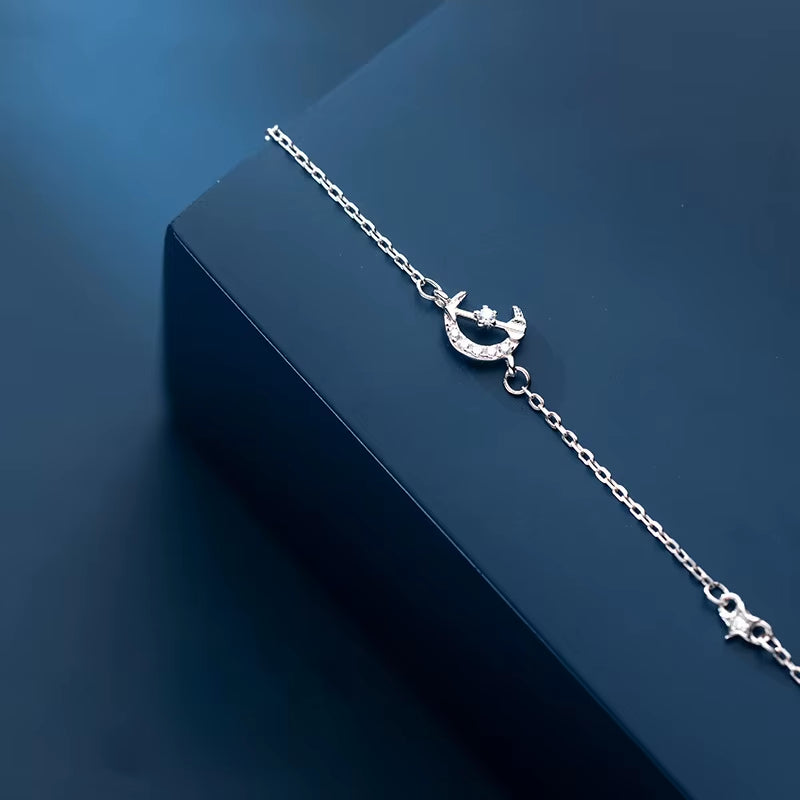 Elegant 925 Sterling Silver Moon Arrow Bracelet for Women - Stylish Hand Chain Jewelry