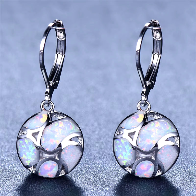 2022 Bohemian Jewelry Blue/White Imitation Fire Opal Long Dangle Earrings for Women Cute round Geometric Pendant Hoop Earrings