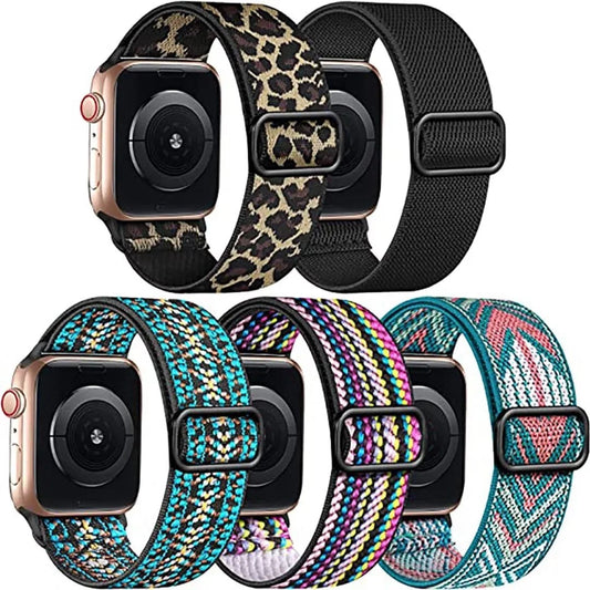 5 Pack Stretchy Nylon Solo Loop Band for Apple Watch Band 44Mm 45Mm 42Mm 49Mm for Women Men, Adjustable Elastic Braided Straps for Iwatch Series SE Ultra 9 8 7 6 5 4 3 2 1