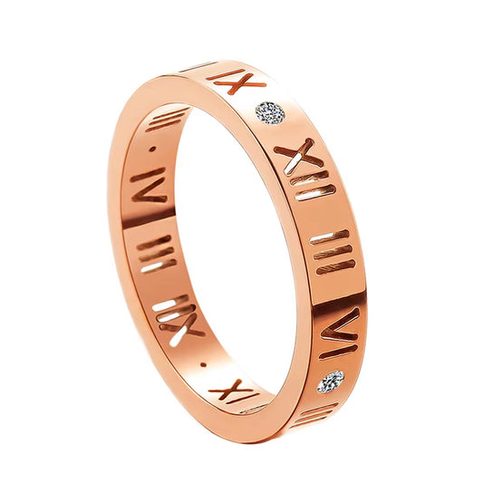 Hollow Roman Numeral Ring Stainless Steel Cute 4Mm Rings Zircon Brand Jewelry Women Rose Gold Silver Color Size 4 to 10 Quality