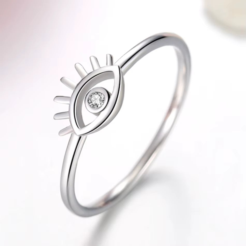 Real 925 Sterling Silver CZ Eye Finger Ring Clear Crystal Simple Rings for Women Wedding Engagement Rings Female Jewelry