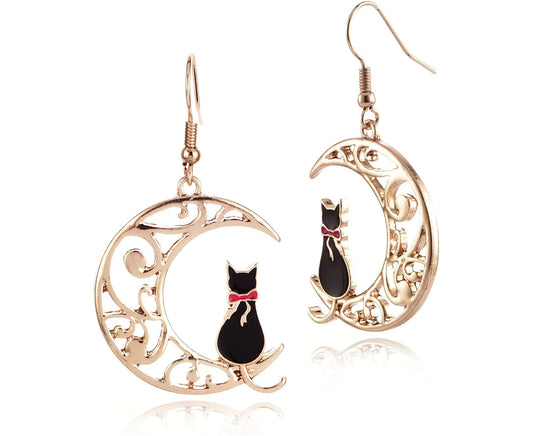 Cute Cat Moon Earrings Gift Girl Jewelry$Cute Cat Earrings Hollow Earrings$Moon Cat Earrings Cartoon Animal Earrings