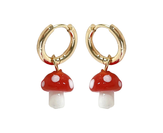 1 Pair Women Earrings Smooth Surface Decorative Anti-Deformed Sweet Vivid Mushroom Shape Huggie Earrings Women Ear Accessories - Red