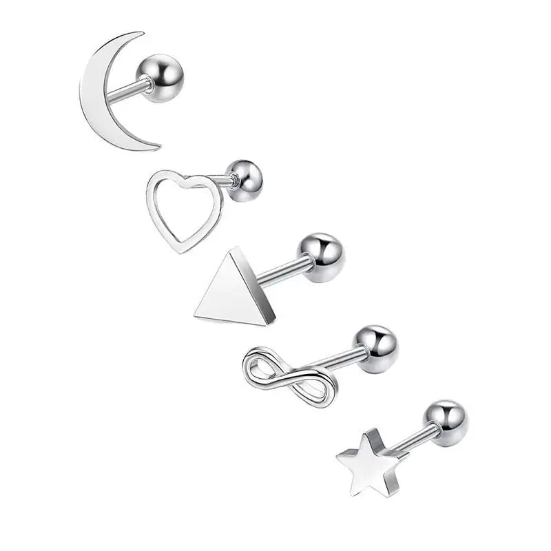 5PCS Star Tragus Stud Earring Set Heart Small Stud Set Lobe Piercing Cartilage Stud Helix Jewelry Cz Barbell Piercing Earrings