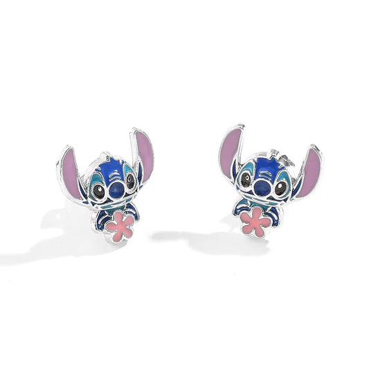 1 Pair of Cartoon Cute Stitch Flower Earrings