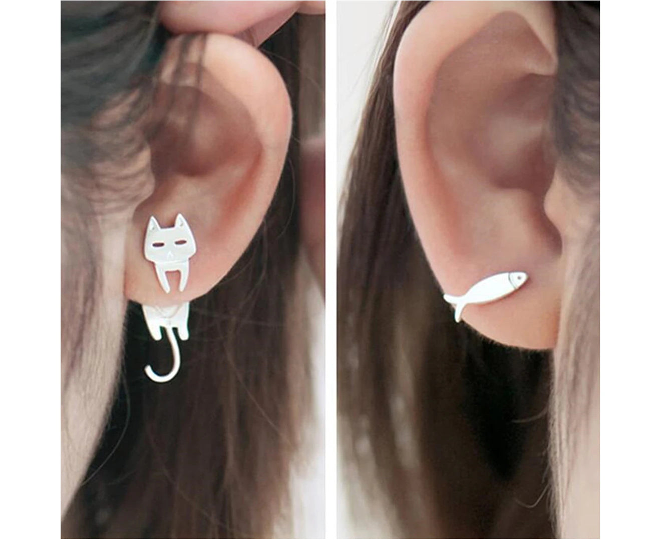 1 Pair Ear Studs Fish Shape Exquisite Jewelry All Match Lightweight Cute Stud Earrings for Dating - White