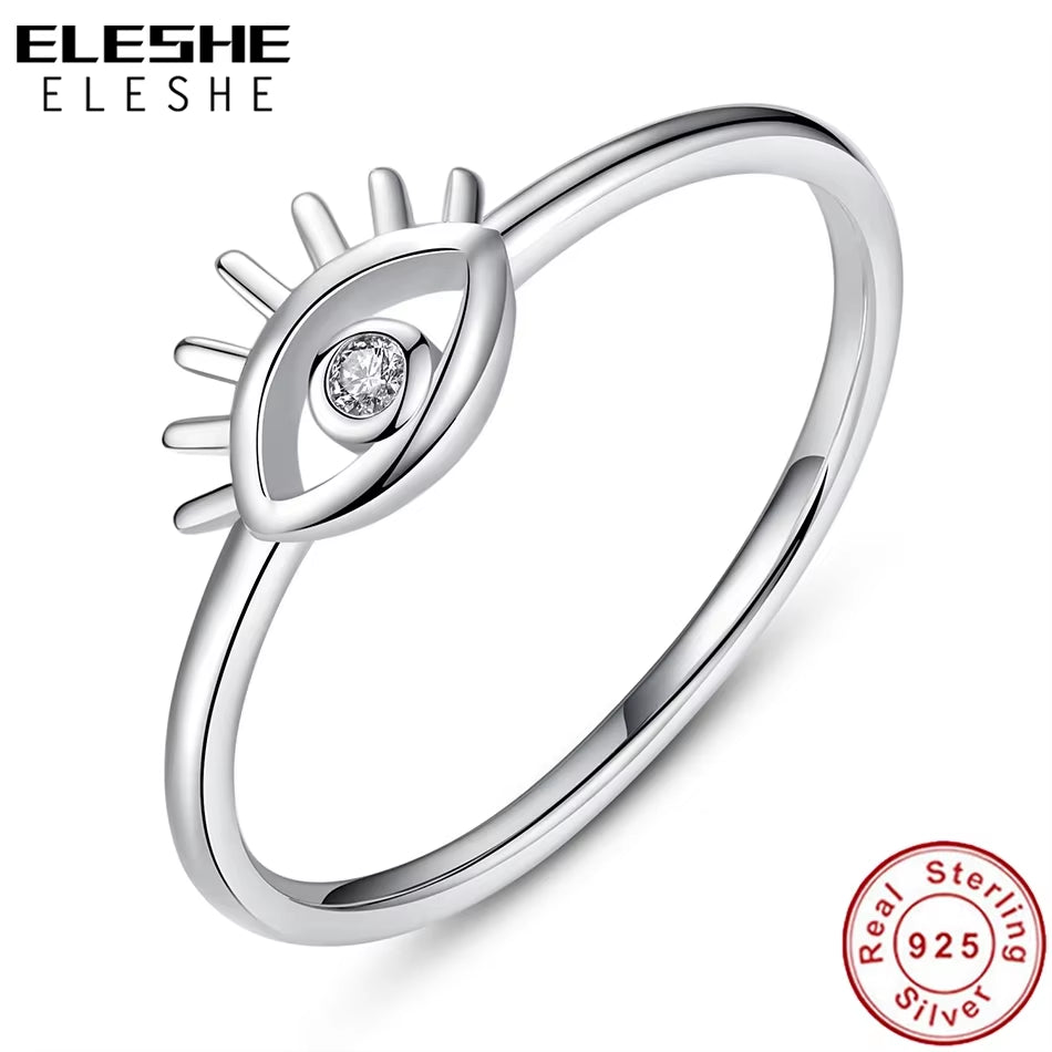 Real 925 Sterling Silver CZ Eye Finger Ring Clear Crystal Simple Rings for Women Wedding Engagement Rings Female Jewelry