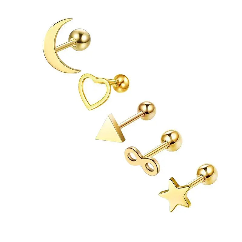 5PCS Star Tragus Stud Earring Set Heart Small Stud Set Lobe Piercing Cartilage Stud Helix Jewelry Cz Barbell Piercing Earrings