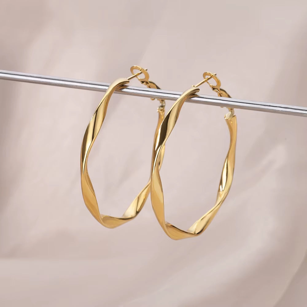 1Pair Stainless Steel Earrings for Women 2023 Trending Classic Gold Color Hoop Earrings New in Circle Ear Jewelry Aretes Mujer