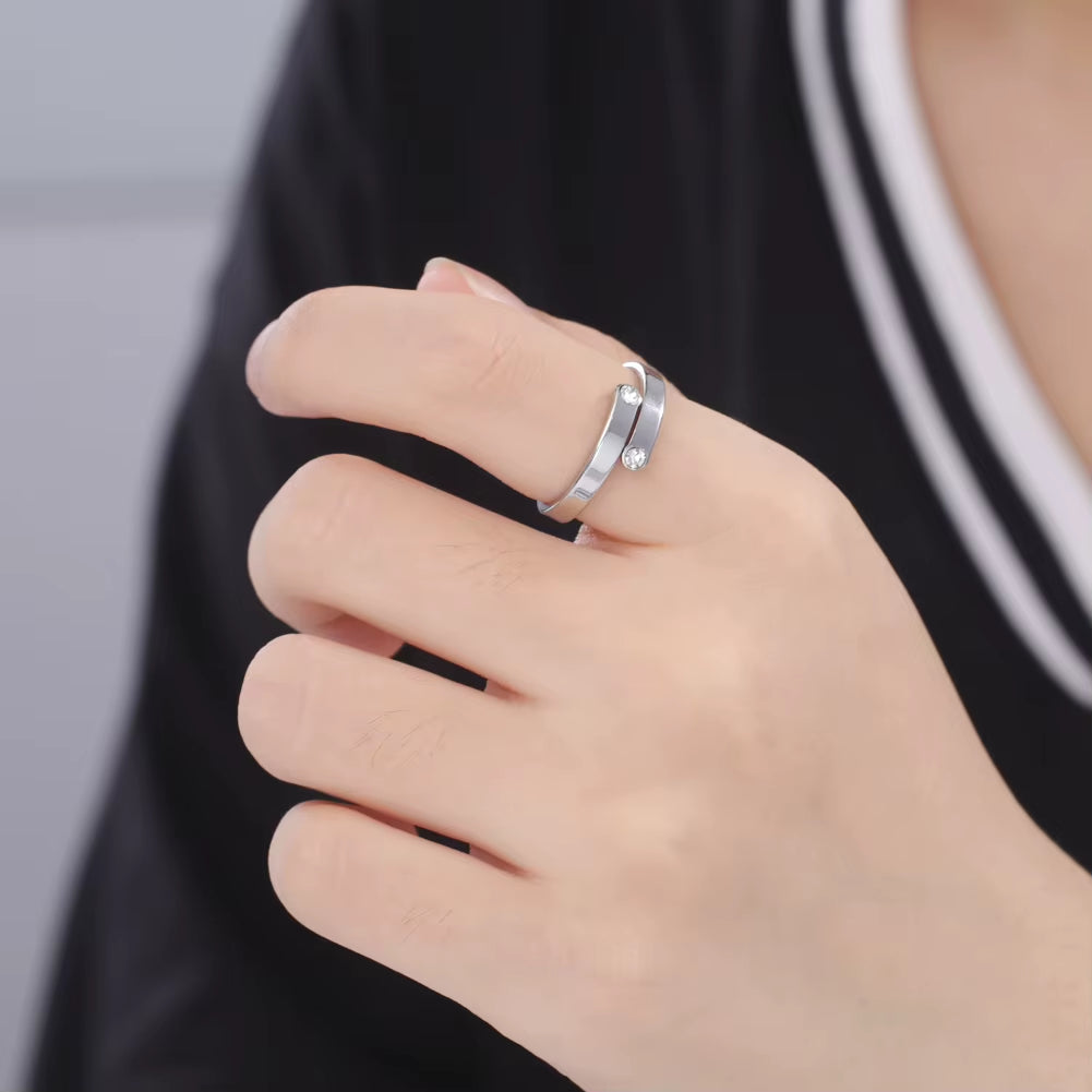 Clear Zircon Women‘S Minimalist Rings Stainless Steel Simple Casual Adjustable Rings Couple 2024 Trendy Wedding Jewelry