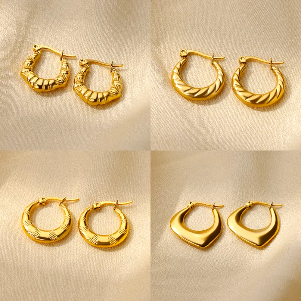 Gold Plated Chunky Earrings for Women 2024 Trending Stainless Steel Hoop Earrings New in Waterproof Piercing Ear Jewelry Aretes