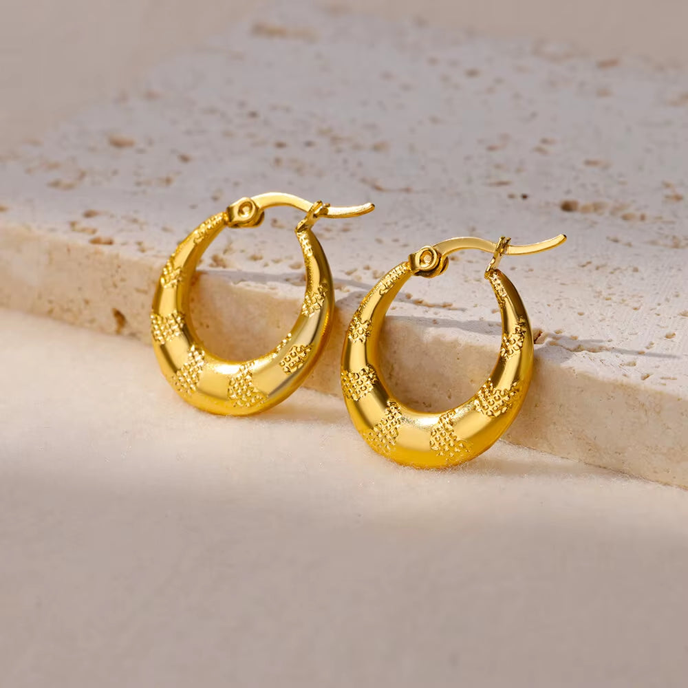 Gold Plated Chunky Earrings for Women 2024 Trending Stainless Steel Hoop Earrings New in Waterproof Piercing Ear Jewelry Aretes