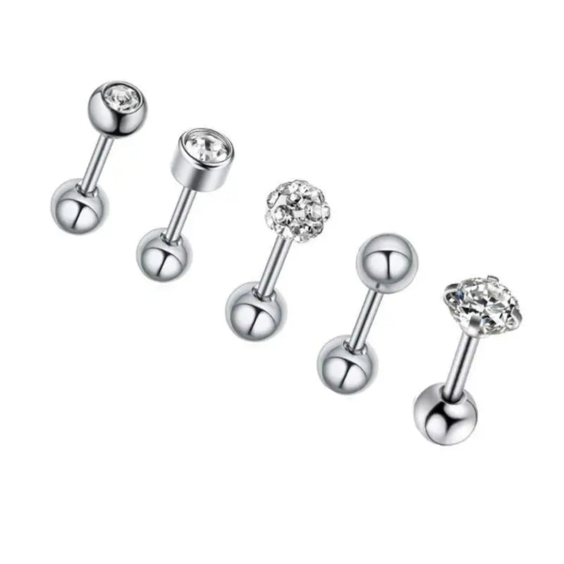 5PCS Star Tragus Stud Earring Set Heart Small Stud Set Lobe Piercing Cartilage Stud Helix Jewelry Cz Barbell Piercing Earrings