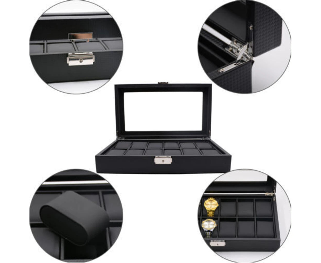 12 Grids Carbon Fiber Watch Storage Box ~ Display Organizer