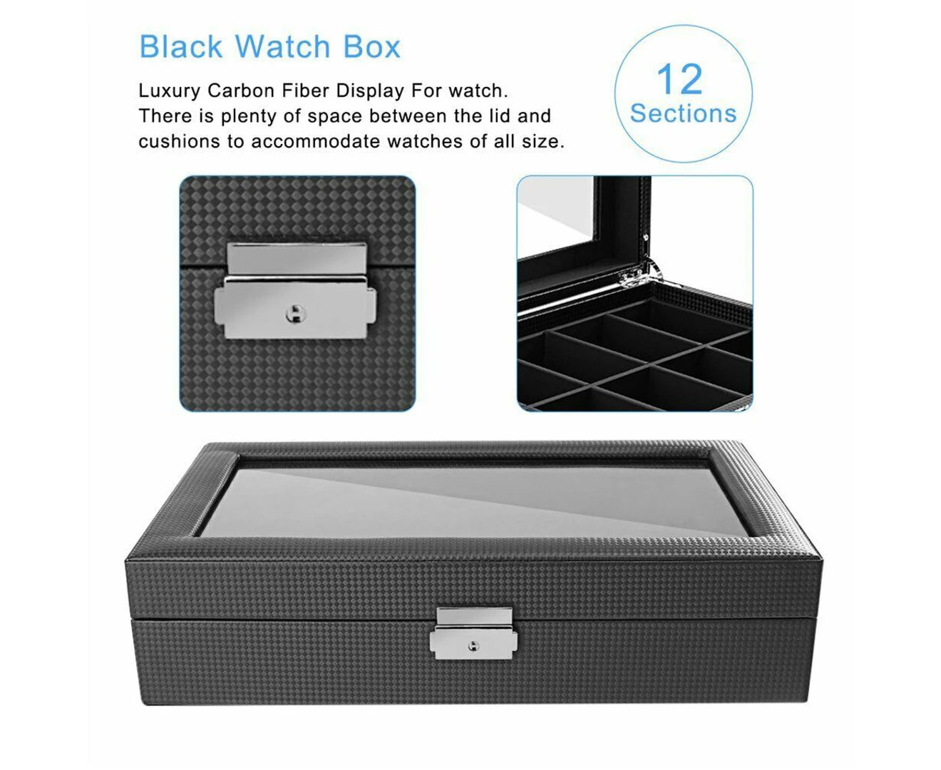 12 Grids Carbon Fiber Watch Storage Box ~ Display Organizer