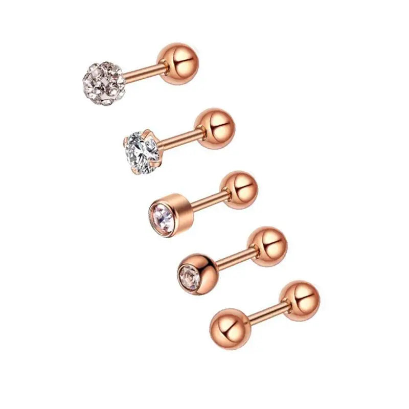 5PCS Star Tragus Stud Earring Set Heart Small Stud Set Lobe Piercing Cartilage Stud Helix Jewelry Cz Barbell Piercing Earrings