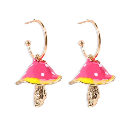 Cute Earrings for Women Korean Mushroom Dangle Earrings Trendy Enamel Pink Purple Green Accessories for Gifts Statement Jewelry