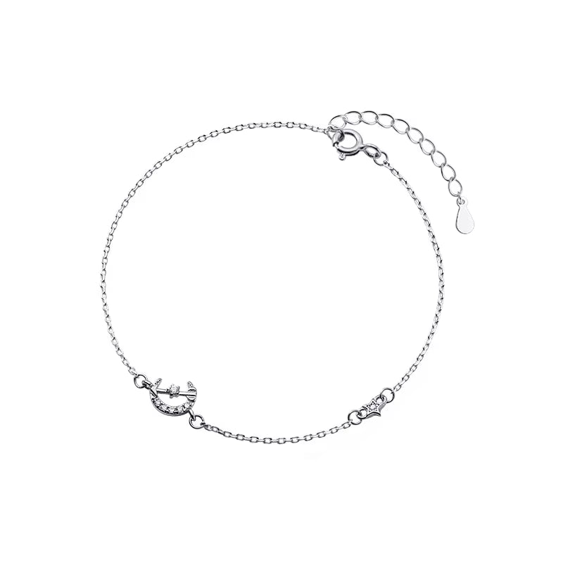 Elegant 925 Sterling Silver Moon Arrow Bracelet for Women - Stylish Hand Chain Jewelry