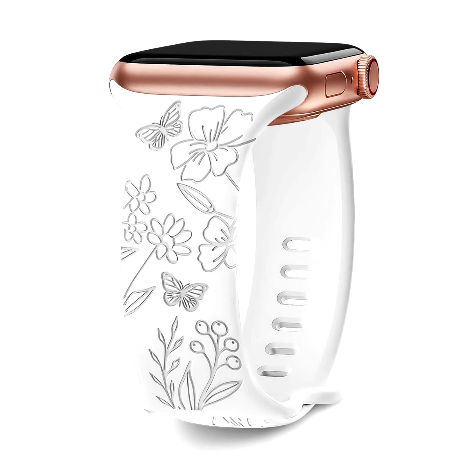 Floral Engraved Strap for Apple Watch Band 40Mm 44Mm