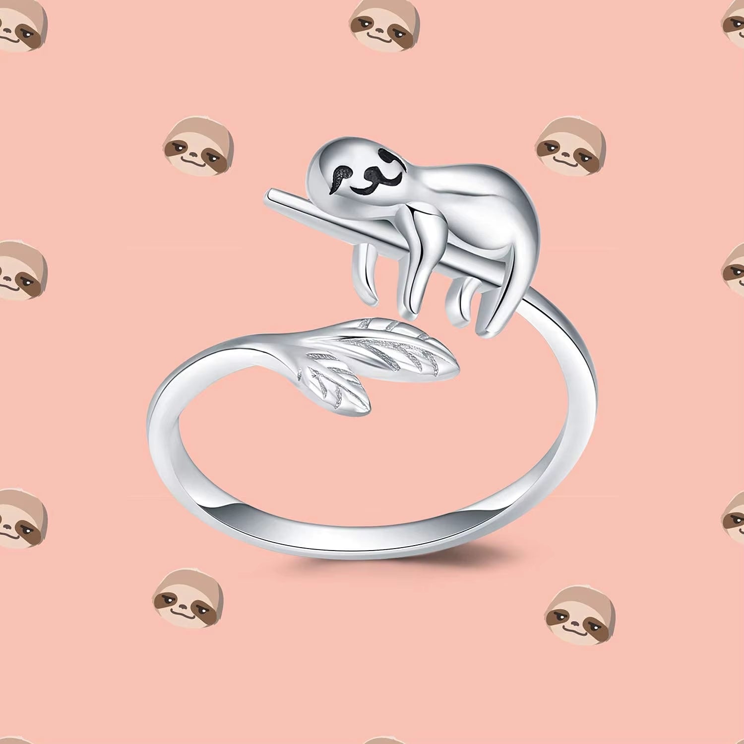 New Fashion Lifelike Cute Sloth Ring Size Adjustable Animal Rings for Girl Women Men Party Jewelry Accessories Gift