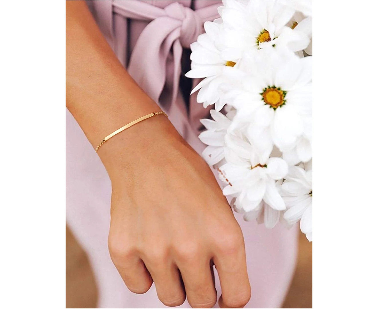 Elegant 14K Gold Plated Ladies Bar Bracelet - Handmade Minimalist Jewelry