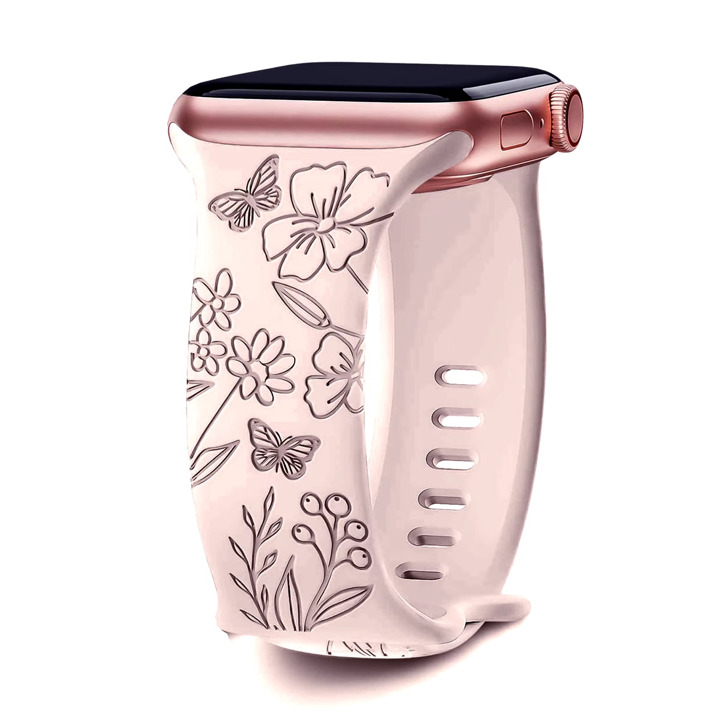 Floral Engraved Strap for Apple Watch Band 40Mm 44Mm