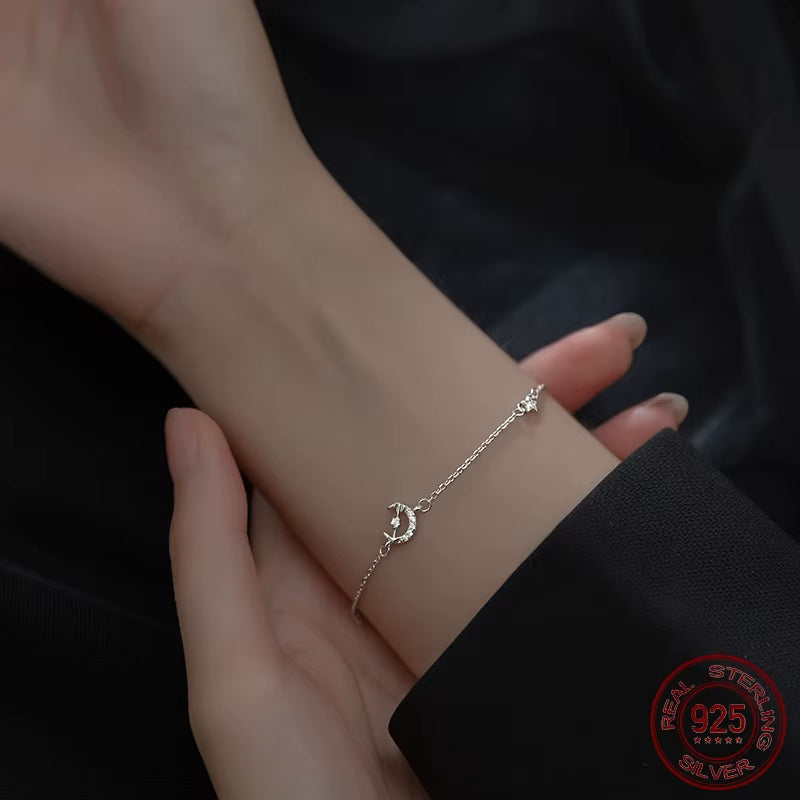 Elegant 925 Sterling Silver Moon Arrow Bracelet for Women - Stylish Hand Chain Jewelry