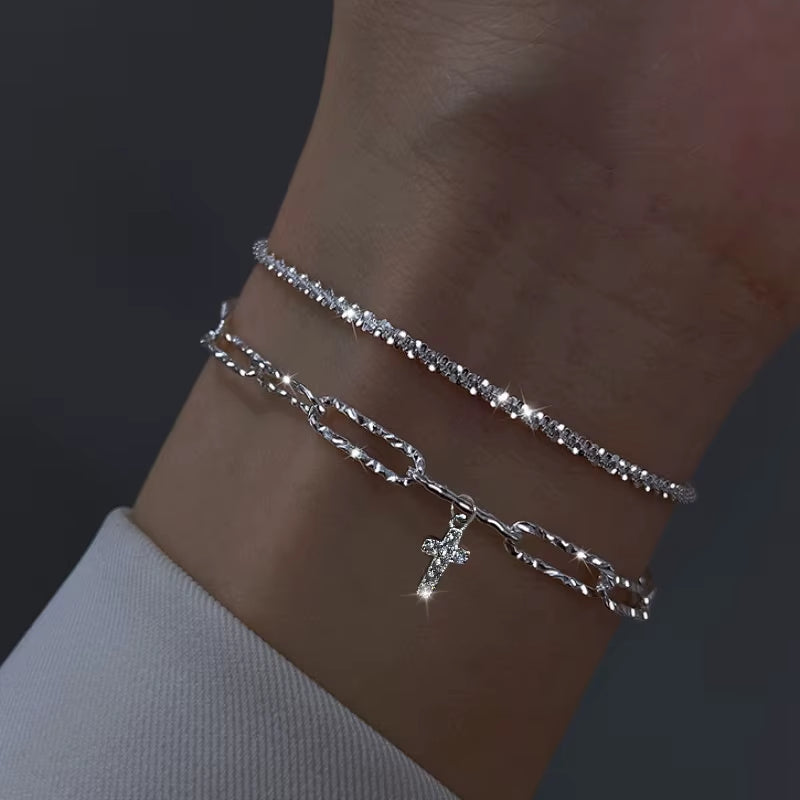 Elegant 925 Sterling Silver Zircon Charm Bracelet for Women - Sparkling Delicate Jewelry Gift for Sweet Girls